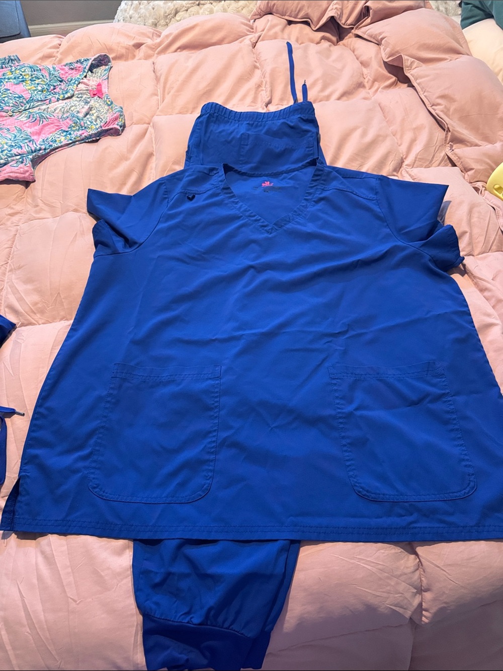 Natural Uniforms Women's V-Neck Scrub Top & Pants SET in Blue 2x plus